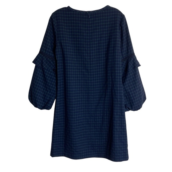 Loft Green And Navy Tartan Plaid Balloon Ruffle Sleeve A-line Mini Dress Sz 4 - Picture 4 of 16